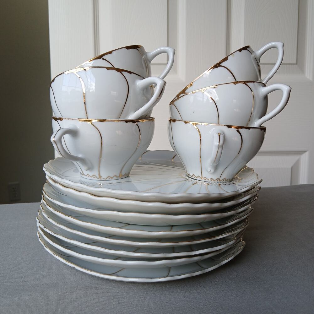 Inarco INA5 set of teacup & snack plate replacement porcelain china gold - Picture 16 of 16